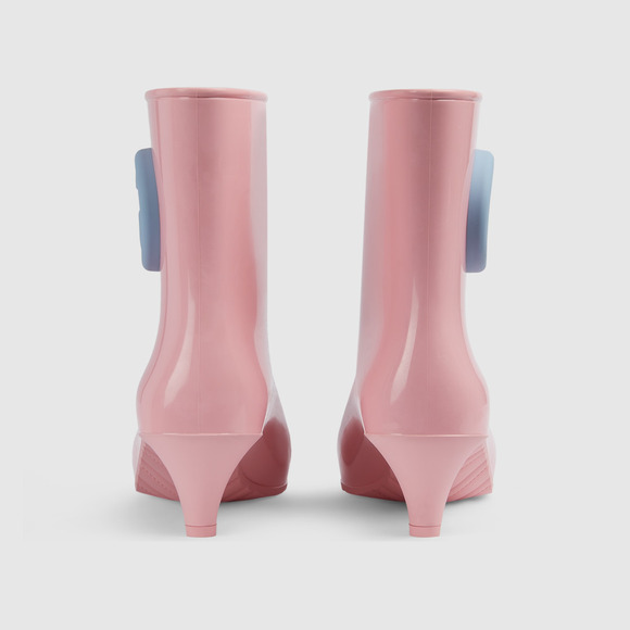 Gucci Interlocking G Size 37/ US 7 Ankle Rubber Rain Boots Pink Blue NIB - Picture 2 of 15